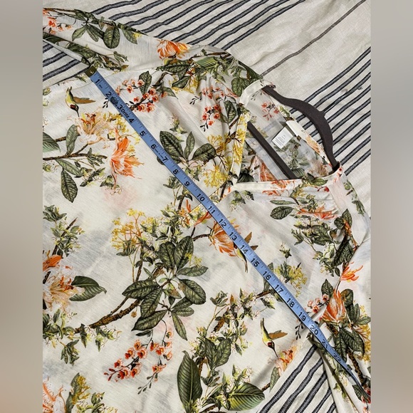 H&M Floral Sheer Blouse Tunic Top bird hummingbird cream green orange yellow - Picture 11 of 12
